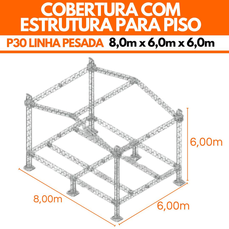 Cobertura 2 águas 8x6x6  com estrutura para piso -  P30